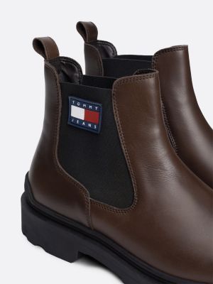 black rubberised logo leather cleat chelsea boots for men tommy jeans