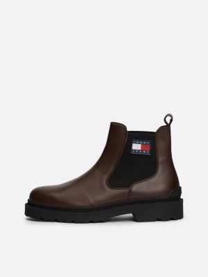 black rubberised logo leather cleat chelsea boots for men tommy jeans