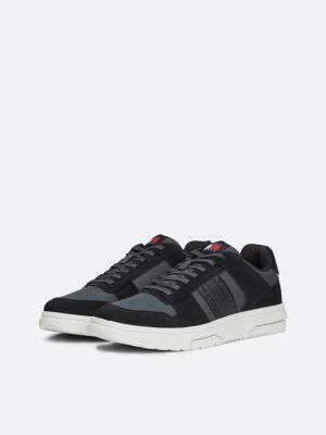 black the brooklyn mixed texture suede trainers for men tommy jeans