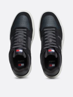 black the brooklyn mixed texture suede trainers for men tommy jeans