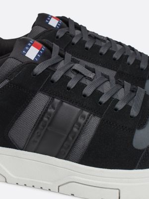 zwart the brooklyn suède sneaker met gemengde texturen voor heren - tommy jeans