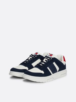 blue the brooklyn mixed texture suede trainers for men tommy jeans