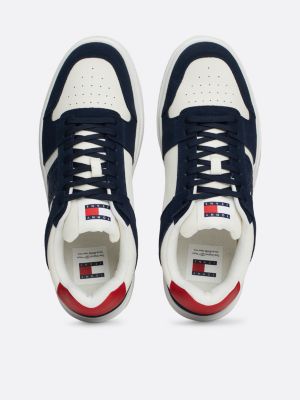 blue the brooklyn mixed texture suede trainers for men tommy jeans