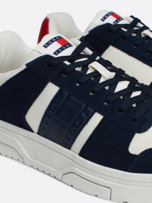 blue the brooklyn mixed texture suede trainers for men tommy jeans