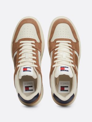 beige the brooklyn mixed texture suede trainers for men tommy jeans