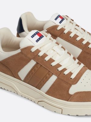 beige the brooklyn mixed texture suede trainers for men tommy jeans