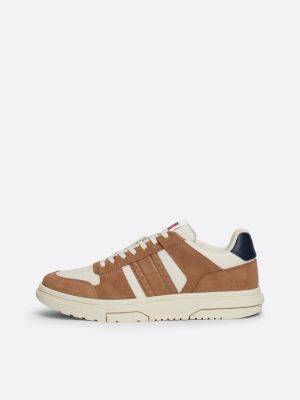 beige the brooklyn mixed texture suede trainers for men tommy jeans