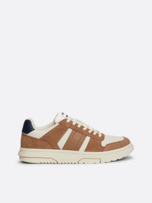 beige the brooklyn mixed texture suede trainers for men tommy jeans