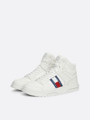 white the brooklyn leather mid-top trainers for men tommy jeans