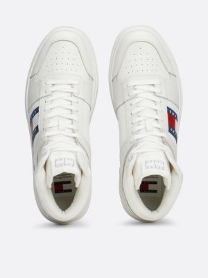 white the brooklyn leather mid-top trainers for men tommy jeans