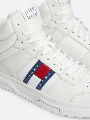 white the brooklyn leather mid-top trainers for men tommy jeans