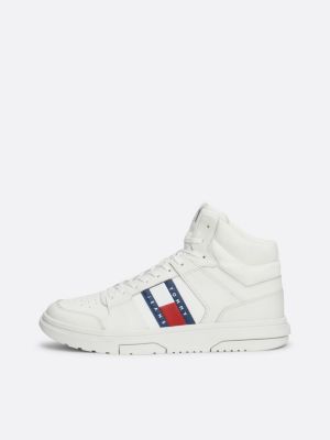 white the brooklyn leather mid-top trainers for men tommy jeans