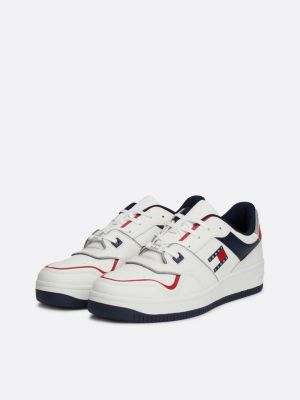 zapatillas de piel con diseño color block blanco de hombres tommy jeans