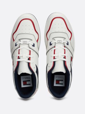 zapatillas de piel con diseño color block blanco de hombres tommy jeans