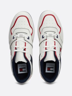 sneakers stile basket color block in pelle bianco da uomini tommy jeans