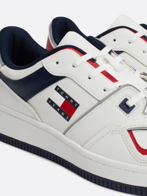 sneakers stile basket color block in pelle bianco da uomini tommy jeans