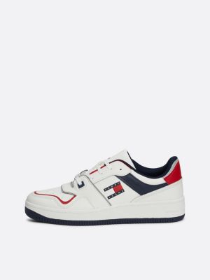 zapatillas de piel con diseño color block blanco de hombres tommy jeans