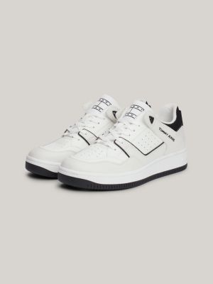white leather embossed fine cleat basketball trainers for men tommy jeans