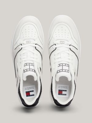 sneakers stile basket in pelle con logo bianco da uomini tommy jeans