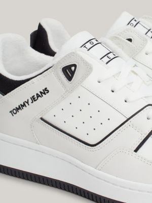 sneakers stile basket in pelle con logo bianco da uomini tommy jeans