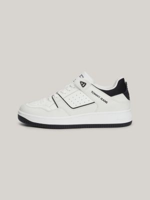 sneakers stile basket in pelle con logo bianco da uomini tommy jeans