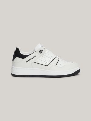 sneakers stile basket in pelle con logo white da uomini tommy jeans