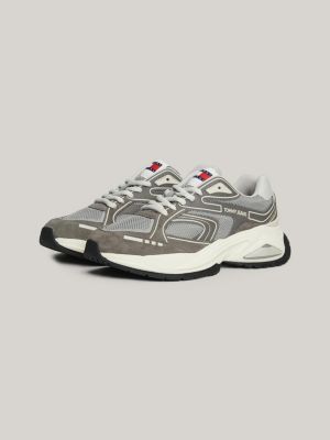 grijs leren sneaker met mesh panelen voor heren - tommy jeans