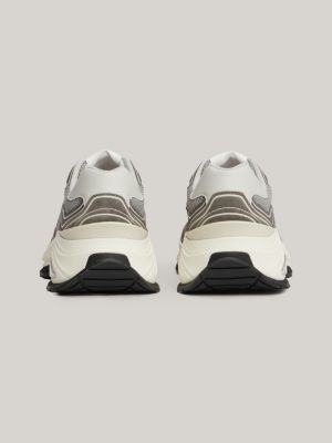 grijs leren sneaker met mesh panelen voor heren - tommy jeans