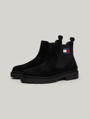 bottes chelsea en daim à semelle crantée noir pour hommes tommy jeans