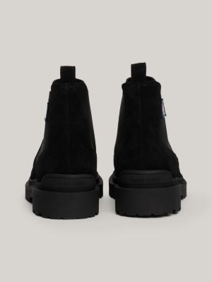 bottes chelsea en daim à semelle crantée noir pour hommes tommy jeans