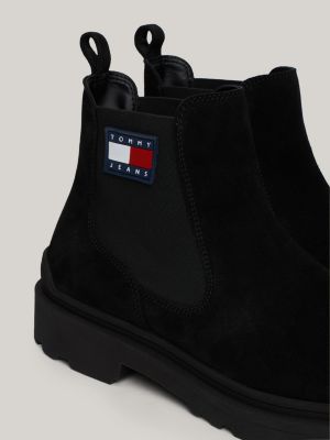 bottes chelsea en daim à semelle crantée noir pour hommes tommy jeans