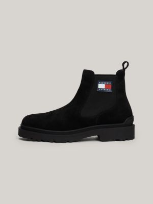 bottes chelsea en daim à semelle crantée noir pour hommes tommy jeans