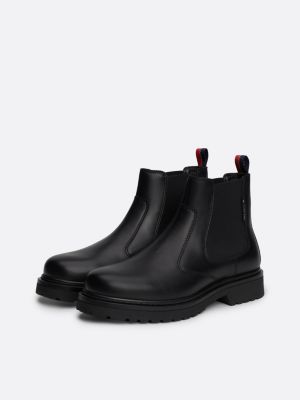 black leather cleat signature chelsea boots for men tommy jeans