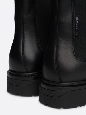 black leather cleat signature chelsea boots for men tommy jeans