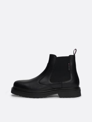 zwart leren signature chelsea boot met profielzool voor heren - tommy jeans