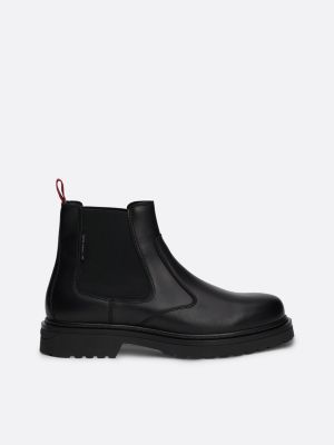 schwarz rutschhemmender chelsea-boot aus leder für herren - tommy jeans