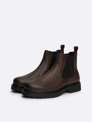 brown leather cleat signature chelsea boots for men tommy jeans