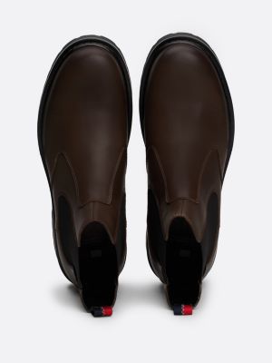 bruin leren signature chelsea boot met profielzool voor heren - tommy jeans