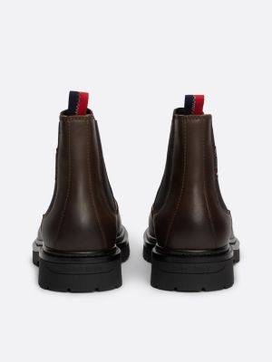 bottes chelsea en cuir crantées emblématiques marron pour hommes tommy jeans