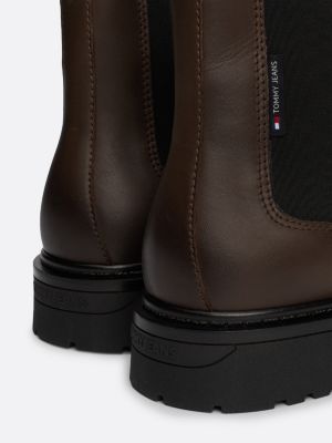 bruin leren signature chelsea boot met profielzool voor heren - tommy jeans