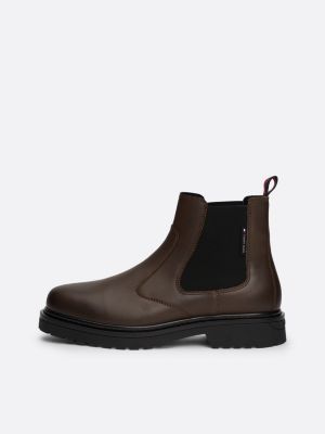 bruin leren signature chelsea boot met profielzool voor heren - tommy jeans