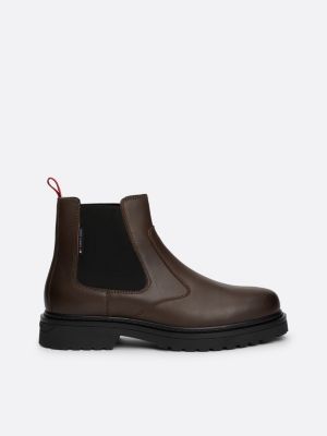 brown leather cleat signature chelsea boots for men tommy jeans