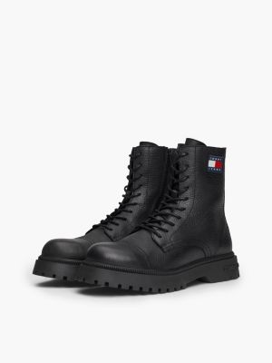 black pebble grain leather cleat lace-up boots for men tommy jeans