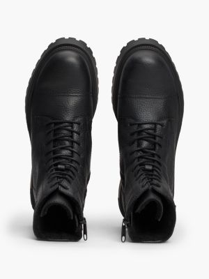 black pebble grain leather cleat lace-up boots for men tommy jeans