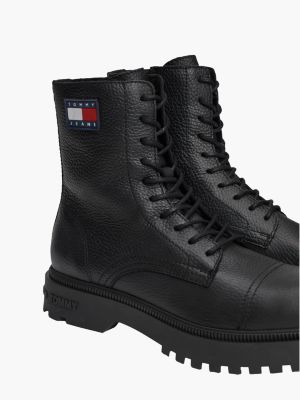 black pebble grain leather cleat lace-up boots for men tommy jeans