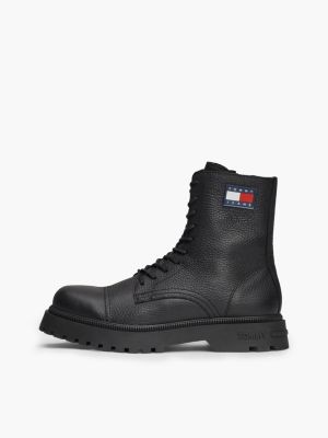 black pebble grain leather cleat lace-up boots for men tommy jeans