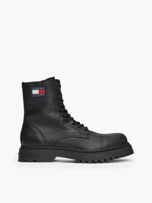 black pebble grain leather cleat lace-up boots for men tommy jeans