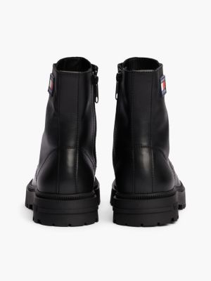 black leather cleat lace-up mid boots for men tommy jeans