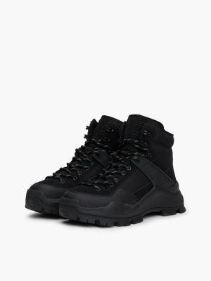 black leather cleat hybrid boots for men tommy jeans