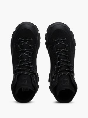 black leather cleat hybrid boots for men tommy jeans